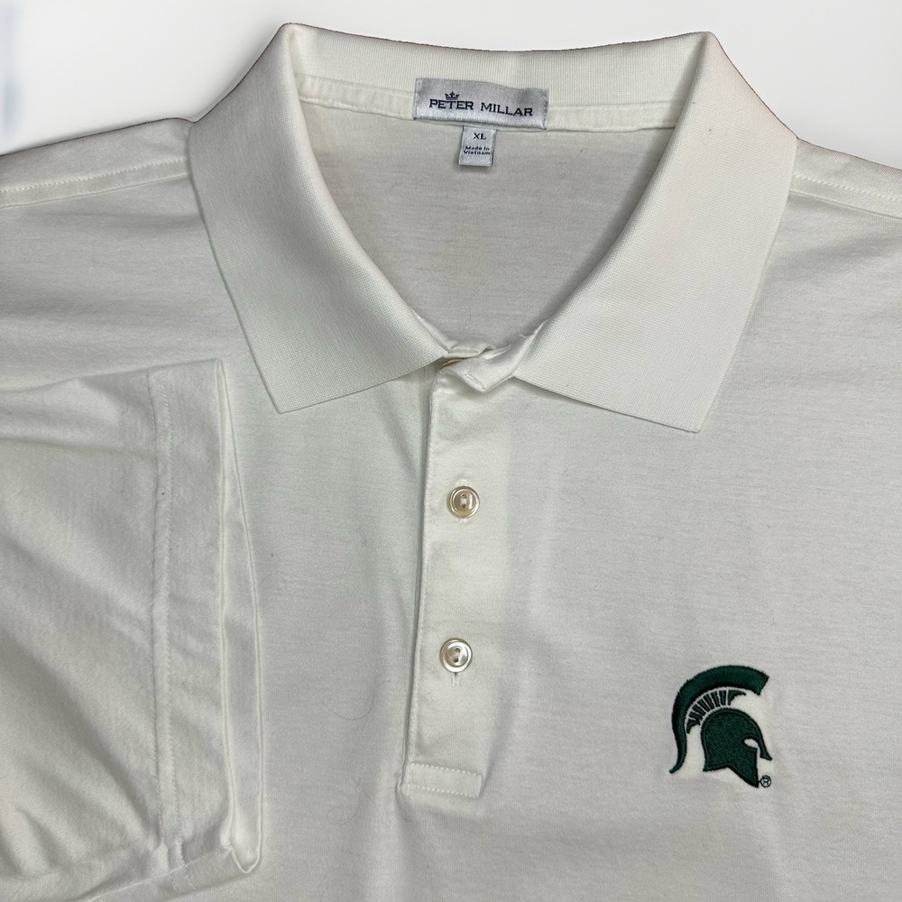 Peter Millar Summer Comfort Crown Sport Polo Mens XL White Michigan State MSU